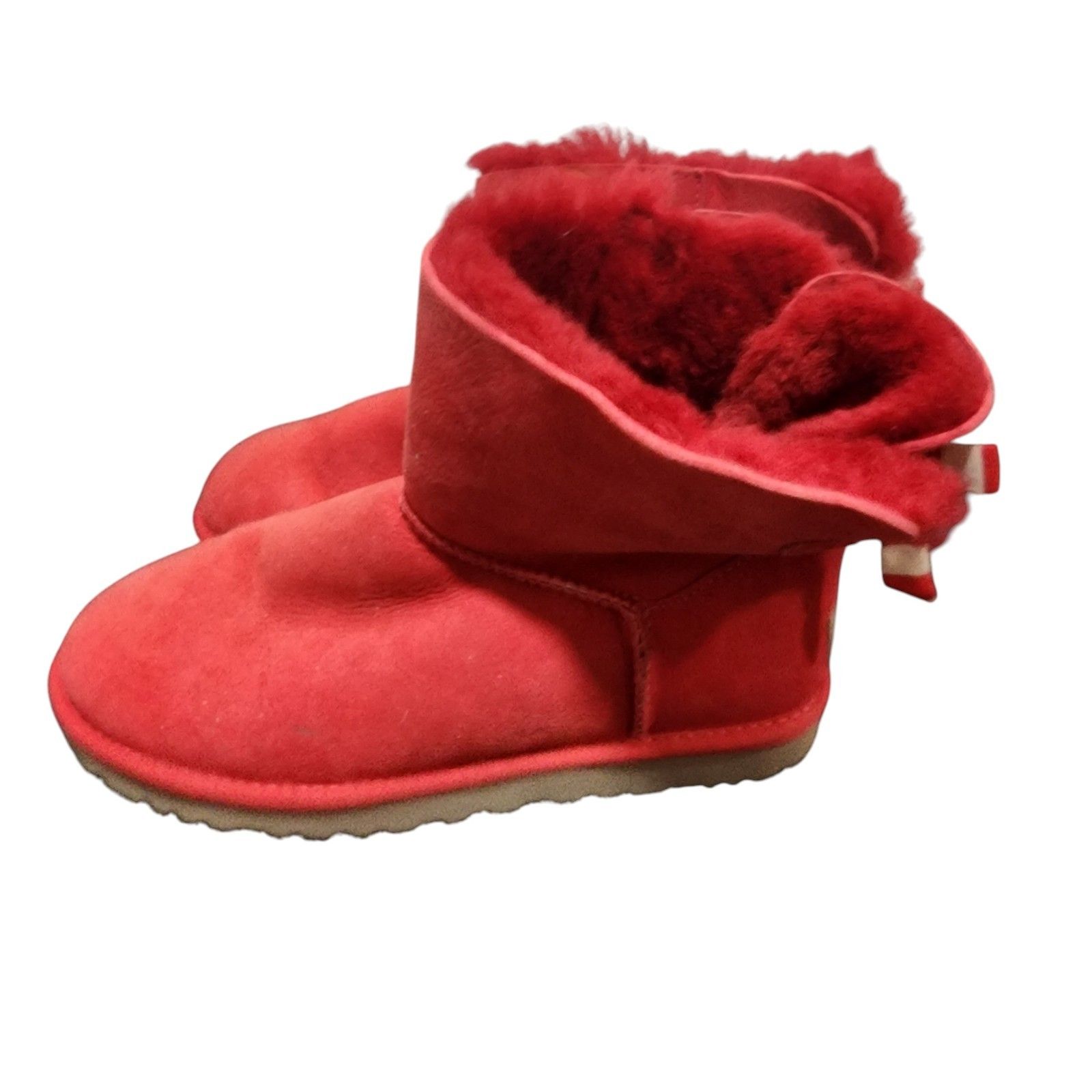 Ugg Bailey Bow Stripe Boots Women’s 8 Red Suede Sheepskin 1005304 Holiday Chic